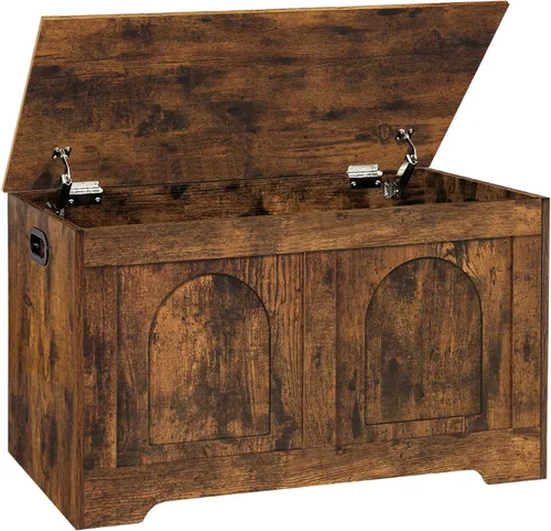Miniatura 31 de DINZI LVJ Baúl de almacenamiento, caja de juguetes de madera de 39.4 pulgadas con 2 bisagras de seguridad, banco de zapatos de entrada con tapa