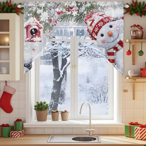Miniatura 3 de Bonito muñeco de nieve, cenefa de cocina, cenefa con bolsillo para barra, paneles de cortina para dormitorio, sala de estar, baño, cafetería