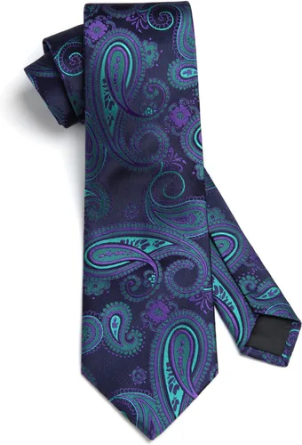 Miniatura 82 de HISDERN Corbatas para hombre, corbata de cachemira y bolsillo cuadrado tejido clásico floral para hombre, corbata de fiesta de boda