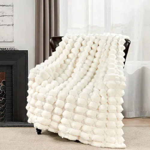 Miniatura 10 de Manta blanca de piel sintética gruesa de lujo, 750 GSM, manta mullida de felpa suave y cálida de 50 x 60 pulgadas, manta reversible de doble capa