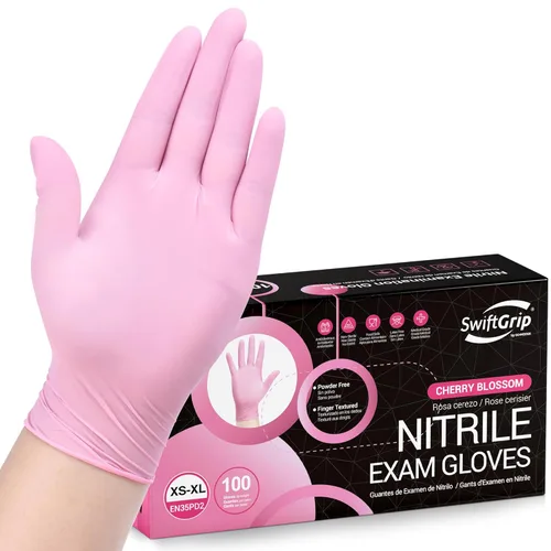 Miniatura 10 de SwiftGrip Guantes desechables de nitrilo – Guantes de examen médico, sin látex, rosa, sin polvo, caja de 50 unidades (grande)