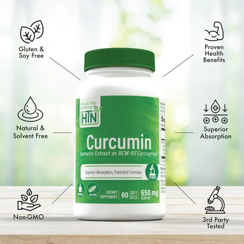 Miniatura 4 de Health Thru Nutrition Curcumin 650mg BCM-95 Curcugreen Complejo de curcumina de cúrcuma Alta absorción Respuesta saludable a la inflamación