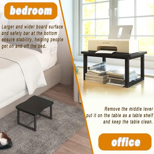 Miniatura 5 de Taburete de madera con 500 libras, taburete de cama ancho para adultos, escalón de madera negra para cocina, dormitorio, sala de estar, baño Blanco
