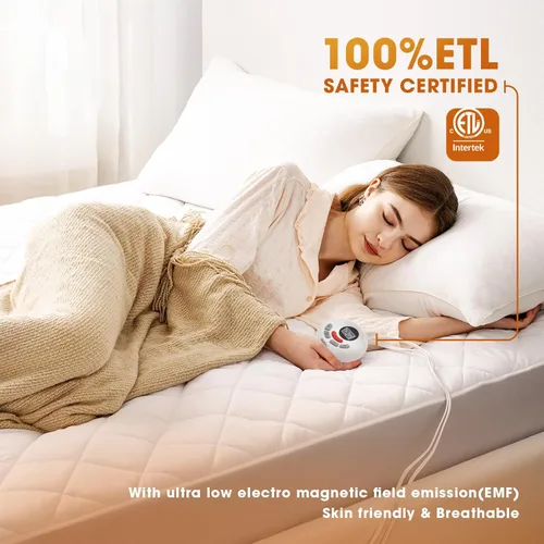 Miniatura 4 de Protector de colchón térmico tamaño individual, protector de colchón eléctrico con funciones de precalentamiento, calentador de cama con controlador