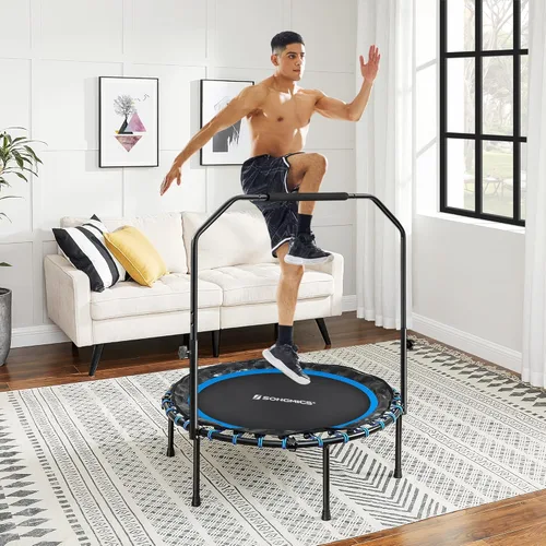 Miniatura 3 de SONGMICS Mini trampolín de fitness de 40 pulgadas, rebote de fitness con pasamanos ajustable, trampolín plegable para entrenamiento en casa, carga
