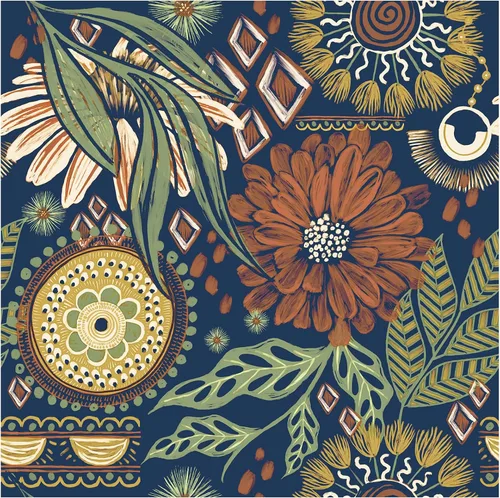 Miniatura 9 de HAOKHOME Papel tapiz para despegar y pegar, floral, bohemio, marrón, melocotón, verde, decoración de pared retro, mural extraíble de baño, 17.3