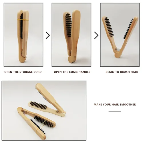 Miniatura 2 de LIZEALUCKY Peine alisador de pelo de doble cara con cerdas de jabalí, mango de madera, antiestático, suaviza y alisa todo tipo de cabello, unisex