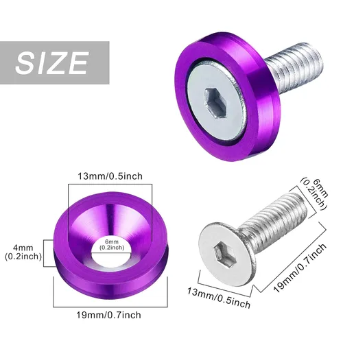 Miniatura 2 de TOMALL Juego de 20 tornillos de aluminio para guardabarros, arandela de parachoques de motor, accesorios de tornillos de perno M6 (morado)
