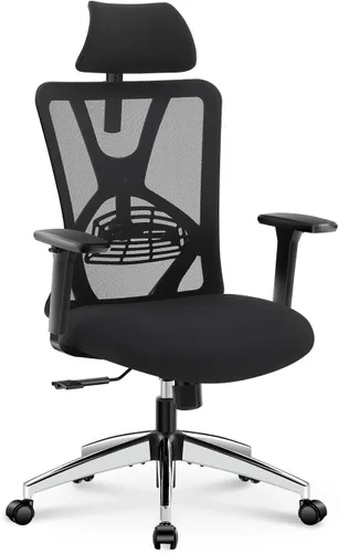 Ticova Silla de oficina ergonómica – Silla de escritorio con respaldo alto con soporte lumbar ajustable, reposacabezas y reposabrazos 3D – Silla de