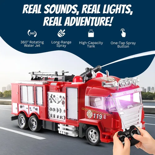 Miniatura 3 de Liberty Imports Camión de bomberos de rescate a control de radio RC Camión de bomberos eléctrico R/C con luces, sonido, bomba de cañón de agua