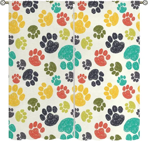 Miniatura 18 de Cortinas opacas con diseño de animales, fondo azul con huellas de perro, huesos y divertido patrón de cachorro, cortinas de sala de estar para niños