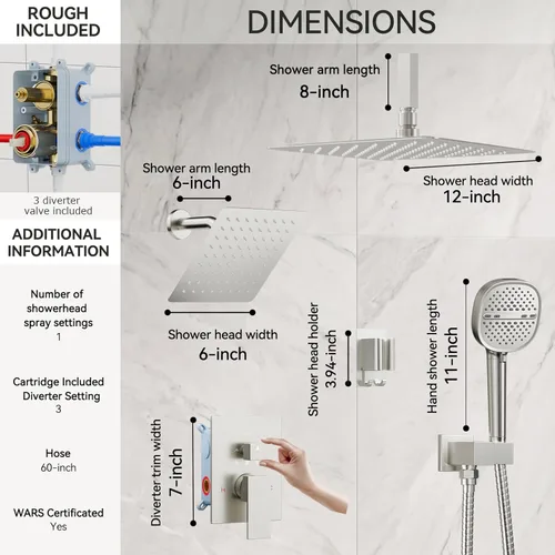 Miniatura 6 de Shower Faucet Set Brushed Nickel Shower System, Dual Head Shower Set STARBATH 12'' Ceiling Mount and 6''Wall Mount Rainfall Shower Systems with