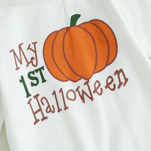 Miniatura 6 de Ynibbim Mameluco de Halloween para bebé niño con estampado de calabaza a cuadros de manga larga y gorro conjunto para bebé
