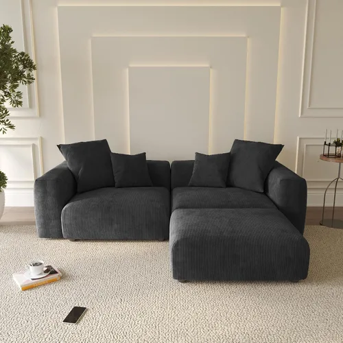 Miniatura 59 de WJShome Cloud Couch Sofá Seccional Modular, Sofá en Forma de L de 102 pulgadas con Otomana, Sofá de Pana Beige de 3 Asientos, Sofá Seccional