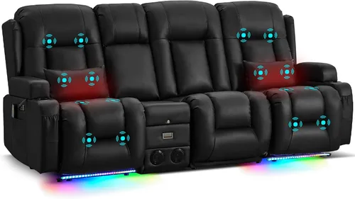Miniatura 19 de URRED Sofá reclinable eléctrico con masaje y calor, sofá biplaza reclinable de pared con consola, sofá de casa rodante, asiento de cine en casa