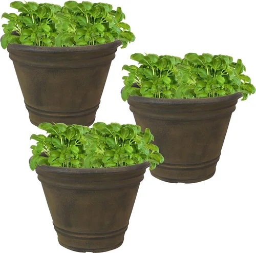 Miniatura 7 de Sunnydaze Franklin - Maceta grande de 20 pulgadas, maceta redonda de poliresina para exteriores con orificio de drenaje perforable, paquete de 3
