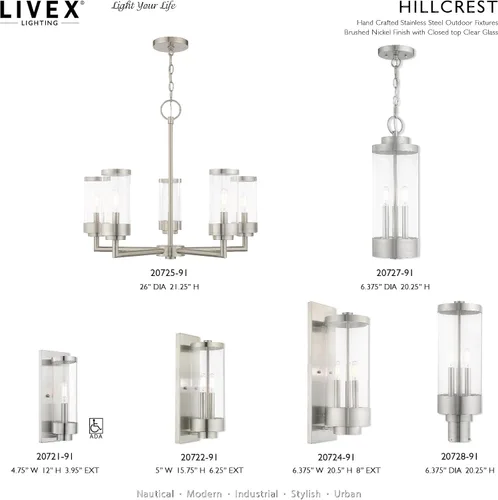 Miniatura 6 de Livex Lighting 20728-91 Hillcrest - Linterna de poste superior para exteriores, acabado de níquel cepillado con cristal transparente