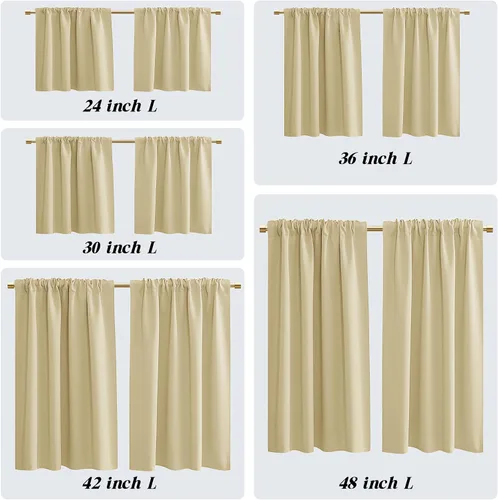 Miniatura 2 de Cortinas opacas de 48 pulgadas de largo, 34 pulgadas de ancho x 48 pulgadas de largo, cortinas opacas cortas con aislamiento térmico para Beige
