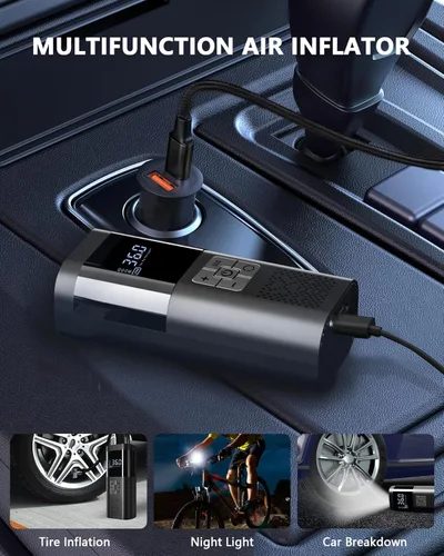 Miniatura 7 de Inflador de neumáticos, compresor de aire portátil, bomba de aire inalámbrica de 150 PSI, para neumáticos de automóvil con manómetro digital, Negro