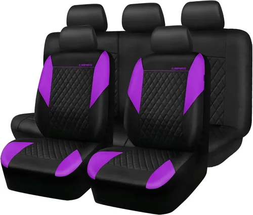 CAR PASS Fundas de Asiento de Cuero Púrpura, Funda de Asiento de Coche Bonita con Esponja Compuesta de 5mm en el Interior, Compatible con Bolsa de