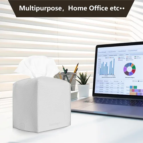 Miniatura 5 de 2 soportes para caja de pañuelos, cuadrado con cinturón inferior, cubierta de cubo de piel sintética, organizador decorativo para mesa, baño
