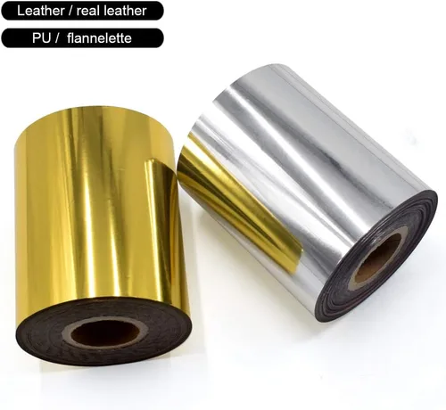 Miniatura 4 de Papel de estampado en caliente, 1 rollo dorado + 1 rollo plateado de 3 pulgadas x 400 pies, papel dorado anodizado de transferencia de calor de Oro