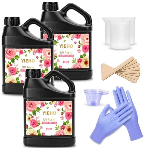 Miniatura 7 de YIEHO Kit de resina UV de 10.58 oz con luz y moldes, kit de fabricación de joyas de resina premezclada endurecida transparente mejorada
