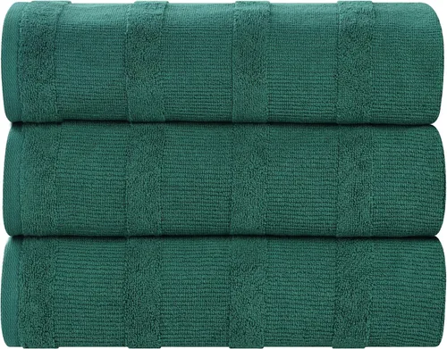 Miniatura 34 de Superior Juego de 3 toallas de 100% algodón turco de secado rápido de 500 GSM, diseño acanalado de felpa suave, incluye 1 cara, 1 mano y 1 toalla