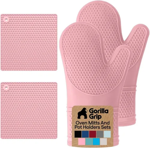 Miniatura 22 de Gorilla Grip - Juego de guantes de horno de silicona resistentes al calor extralargos, forro acolchado suave, guantes flexibles impermeables