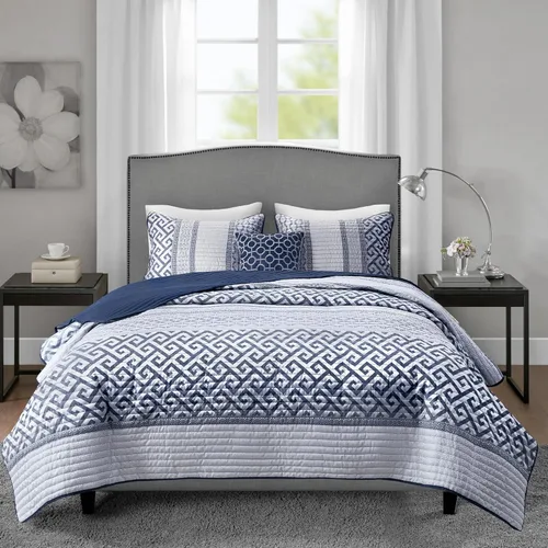 Miniatura 13 de Madison Park - Juego de colchas de lujo con diseño de rayas jacquard - para todas las estaciones, colcha de cama ligera, fundas, almohada Azul