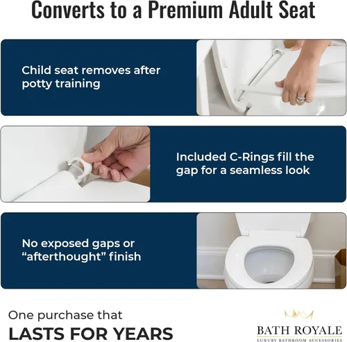 Miniatura 4 de BATH ROYALE Asiento de entrenamiento para ir al baño - Cierre suave, Kingsport BR720-00, redondo blanco, combo para adultos y niños