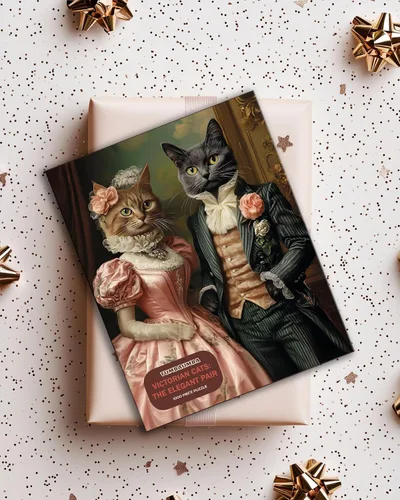 Miniatura 4 de Rompecabezas para adultos de 1000 piezas, Gatos victorianos: El elegante par de retratos, rompecabezas duro y desafiante para amantes de El par