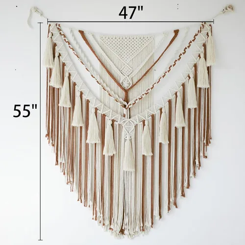 Miniatura 5 de Jakalin Decoración grande de macramé para colgar en la pared, paneles bohemios, hechos a mano, arte de pared para sala de estar, dormitorio