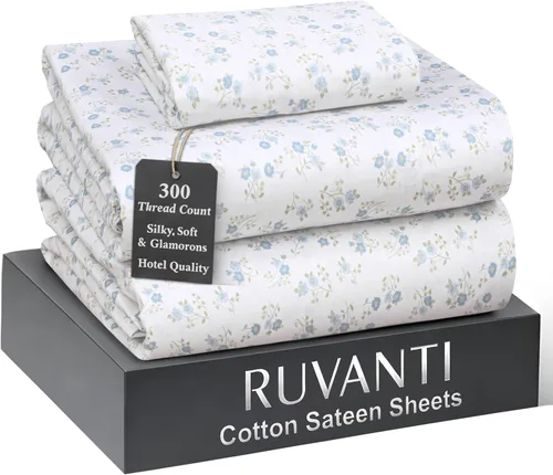 Miniatura 34 de RUVANTI Juego de sábanas de 100 % algodón tamaño matrimonial, tejido de satén suave y sedoso de 300 hilos, refrescante, ligero y transpirable, Beige
