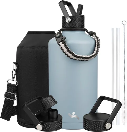 Miniatura 20 de Konokyo - Botella de agua aislada de 18 onzas, botellas deportivas de acero inoxidable con 3 tapas, verde militar