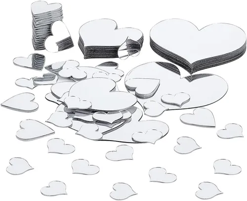 PH PandaHall 100 espejos en forma de corazón, 4 tamaños, adhesivos para manualidades, azulejos de mosaico de corazón de amor, espejo pequeño para