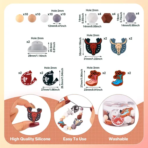 Miniatura 2 de Craftdady 66 cuentas de silicona vaqueras occidentales para botas de vaca, sombrero de caballo, cuentas focales de 0.472 pulgadas (0.472 in), Cowboy