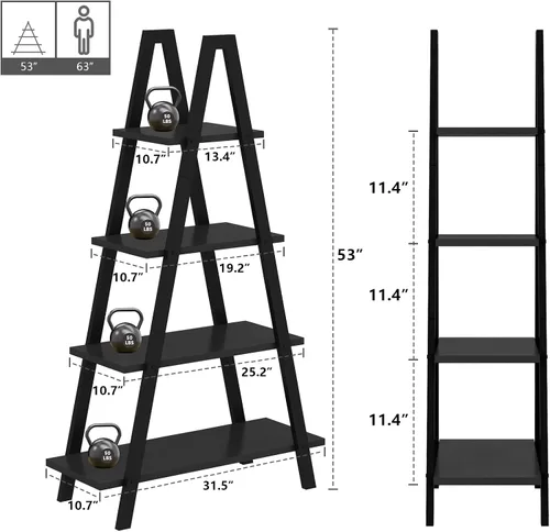 Miniatura 2 de DKLGG Estantería en forma de A de 4 niveles, estantería de metal industrial, estante de escalera de dormitorio de pie, estantes de exhibición Negro