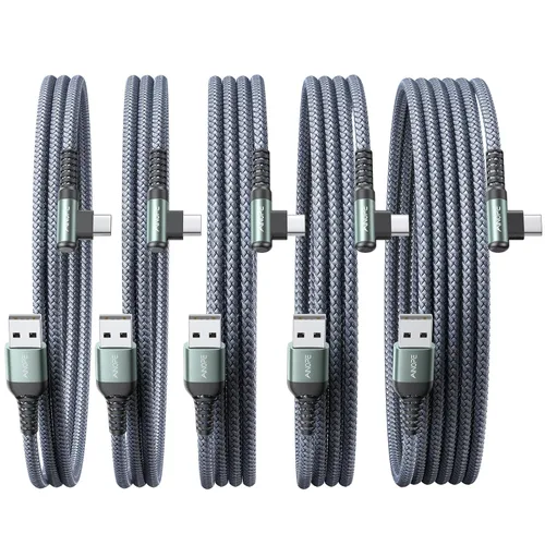 Miniatura 18 de AINOPE Cable USB a USB C [2 unidades, 6.6 pies] 3.1A tipo C cargador de carga rápida, cable USB C en ángulo recto para iPhone 17 Carplay, Galaxy Gris