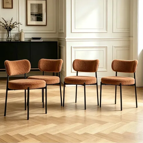 Miniatura 16 de Boucle - Juego de 2 sillas de comedor, modernas sillas de cocina tapizadas de mediados de siglo con respaldo curvado y patas de metal negro, sillas