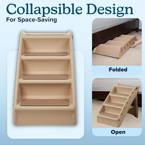 Miniatura 2 de Escaleras plegables de plástico para mascotas, durables, interiores o al aire libre, diseño de 4 pasos, cuatro, Bronceado Canela