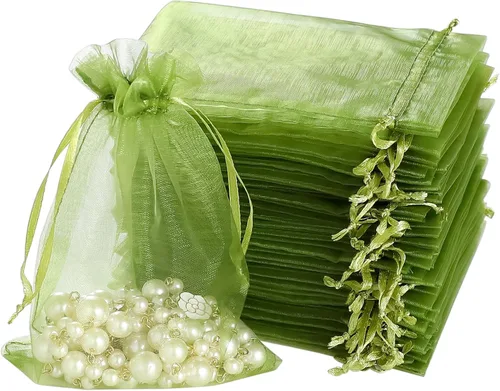 Miniatura 18 de Hopttreely 100 bolsas de organza transparente, bolsas de regalo de joyería roja, bolsas de regalo de boda de Navidad de 4 x 6 pulgadas con cordón
