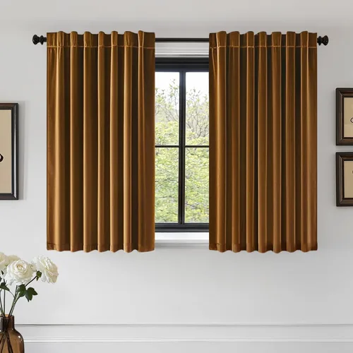 Miniatura 57 de EMEMA Juego de 2 paneles de cortinas de terciopelo de 63 pulgadas, con pestaña trasera y bolsillo para barra, cortinas con aislamiento térmico