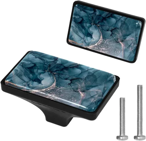 Miniatura 15 de LORVIES Paquete de 4 pomos decorativos de mármol de 1.65 pulgadas para gabinete, vidrio ABS corto rectangular negro, manijas de puerta de cajón