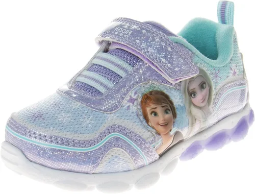 Disney Zapatillas de deporte Frozen para niñas, sin cordones, con luz, para correr (bebéniña pequeña), Púrpura tornasol