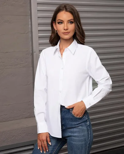 Miniatura 3 de Gleeivy Camisas con botones para mujer de ajuste clásico, camisa de vestir, camisa de trabajo, de negocios, casual, de manga larga, blusa, tops A
