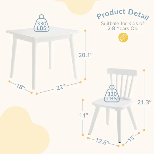 Miniatura 7 de Curipeer Windsor - Juego de mesa y 2 sillas para niños, juego de mesa y sillas de madera de goma para arte, jugar, manualidades, actividad