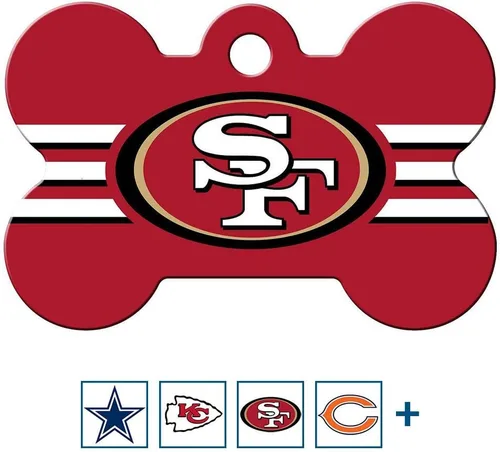 GoTags Etiqueta para perro personalizada de los San Francisco 49ers, etiqueta de identificación de mascotas con forma de hueso de metal de latón