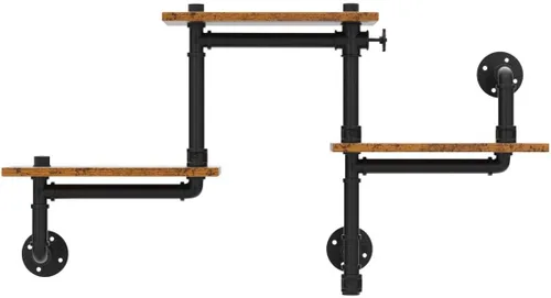 Miniatura 4 de Estantería de tubería industrial, estantes de tubería con tablones de madera, estantes flotantes montados en la pared, estante industrial rústico