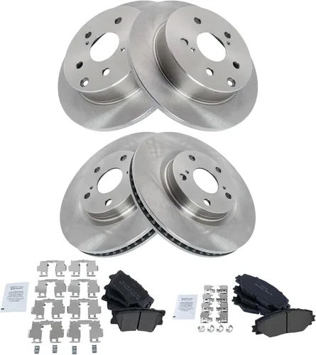 Miniatura 3 de TRQ Juego de pastillas de freno delanteras y traseras y rotores semimetálicos ventilados sólidos compatibles con Toyota RAV4 2006-2018